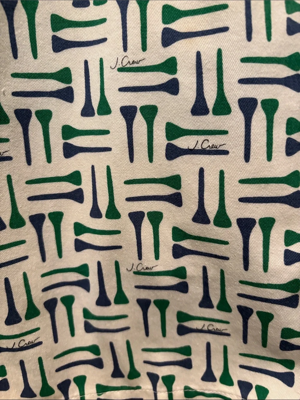 J. Crew White Shorts with Green & Navy Geometric Print